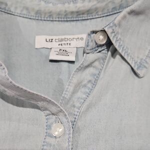 Liz Claiborne  Soft Bluedenin Look Button-Up Blouse